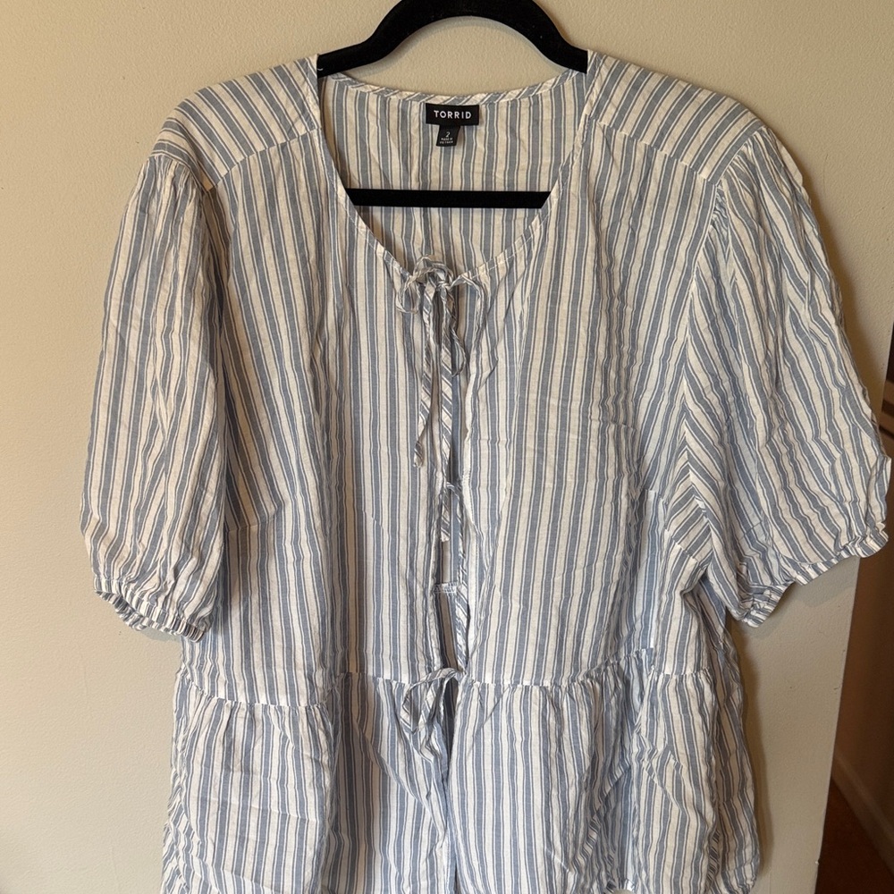 Torrid Striped Blouse in Blue and White